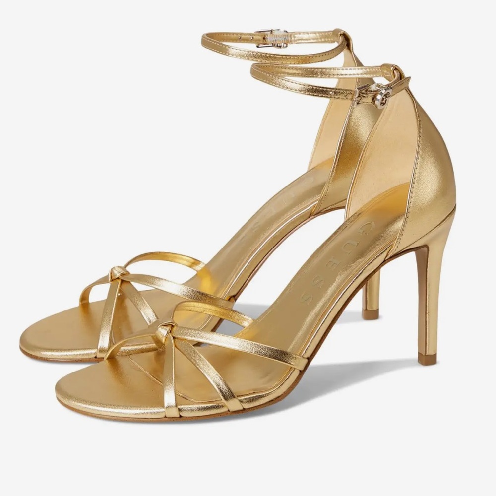 Guess Metallic Gold Strappy Ankle‑Tie Heels